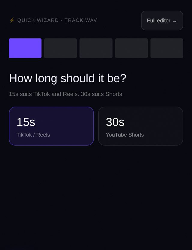 Wizard step asking for 15 or 30 seconds
